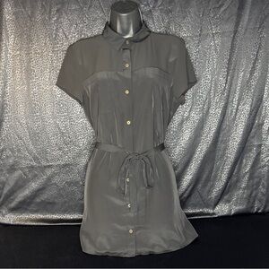 Jaclyn Smith Elegant Shear Black Belted Shirt Dress Size M